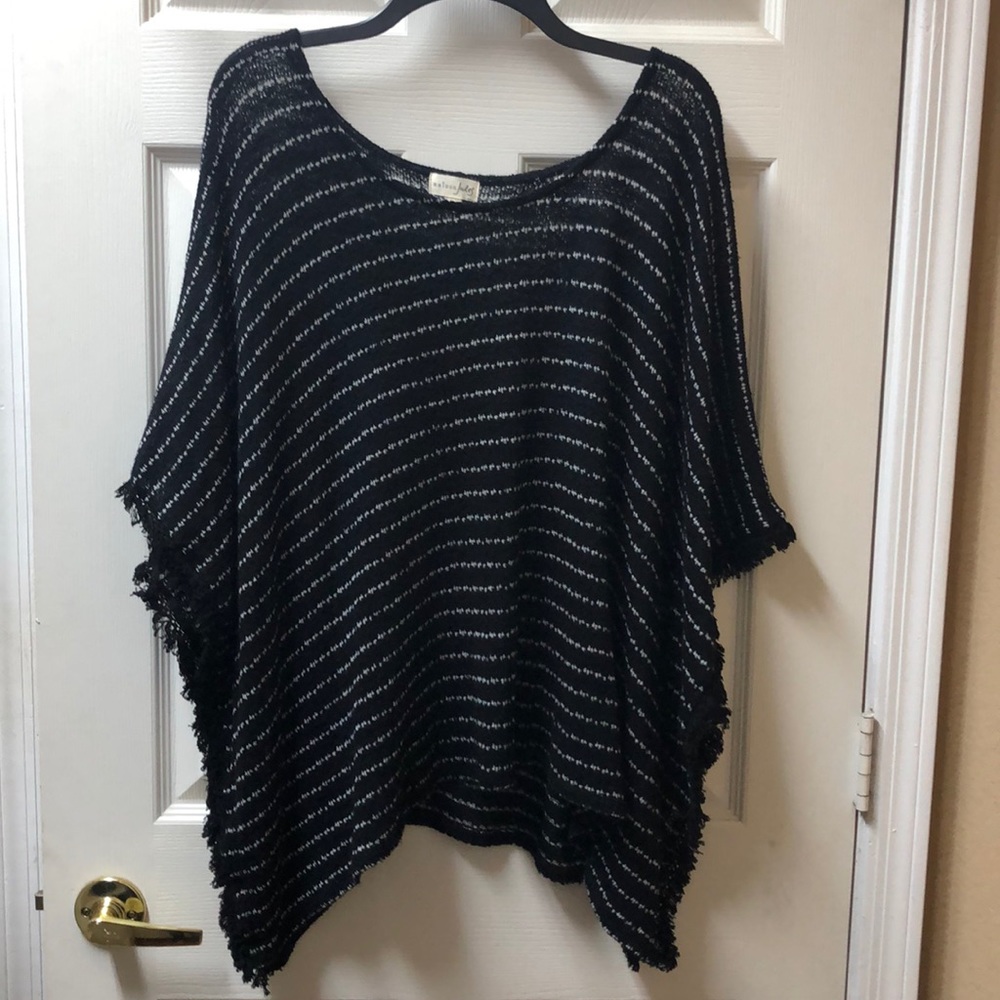 Maison Jules Striped Fringed Hacci Poncho - Picture 2 of 8